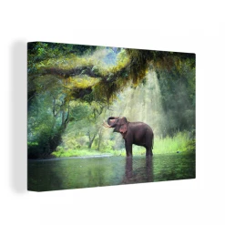 MuchoWow Tableau Sur Toile Jungle - Éléphant - Eau Decoration Murale 150x100 ...