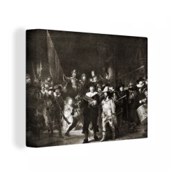 MuchoWow Tableau Sur Toile La Ronde De Nuit En Noir Et Blanc - Rembrandt Van Ri...