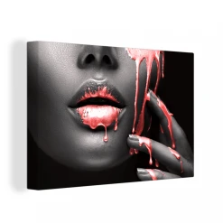 MuchoWow Tableau Sur Toile Lèvres - Rouge - Noir Decoration Murale 150x100 Cm