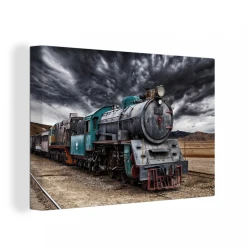 MuchoWow Tableau Sur Toile Nuages Noirs Au-dessus De La Locomotive à Vapeur De...
