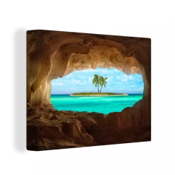 MuchoWow Tableau Sur Toile Tropical - Eau - Palmier Decoration Murale 120x90 Cm