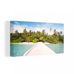 MuchoWow Tableau Sur Toile Tropical - Plage - Bleu Decoration Murale 40x20 Cm
