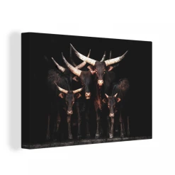 MuchoWow Tableau Sur Toile Vache - Watussi - Noir - Cornes Decoration Murale 12...