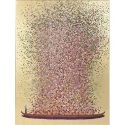 Karedesign Tableau Touched Fleurs Pirogue Doré Et Rose 100x80cm Kare Design