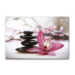 DECLIKTABLEAU Tableau Zen Galets En Pyramide Avec Fleur Rose L.80 X H.55 Cm