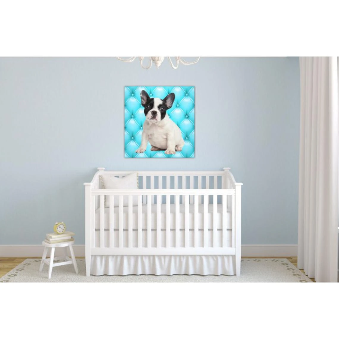 DECLIKTABLEAU Tableau Animaux Chien Bulldog Fond Bleu Turquoise Capitonné 50X50 Cm 2 DECLIKTABLEAU Tableau Animaux Chien Bulldog Fond Bleu Turquoise Capitonné 50X50 Cm – Image 2