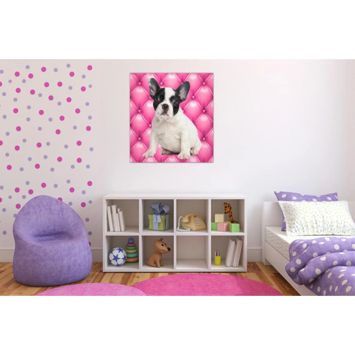 DECLIKTABLEAU Tableau Animaux Chien Bulldog Fond Rose Capitonné 50X50 Cm 2 DECLIKTABLEAU Tableau Animaux Chien Bulldog Fond Rose Capitonné 50X50 Cm – Image 2