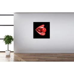 DECLIKTABLEAU Tableau Pop Bouche Rouge Cerise Fond Noir 60X60 Cm