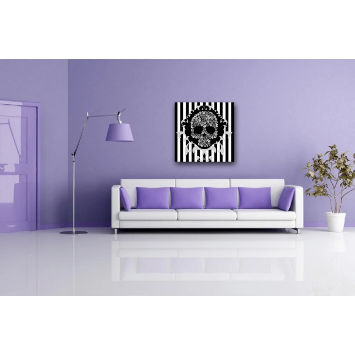 DECLIKTABLEAU Tableau Baroque Rayures Blanches Et Noires Tête De Mort 80X80 Cm 2 DECLIKTABLEAU Tableau Baroque Rayures Blanches Et Noires Tête De Mort 80X80 Cm – Image 2